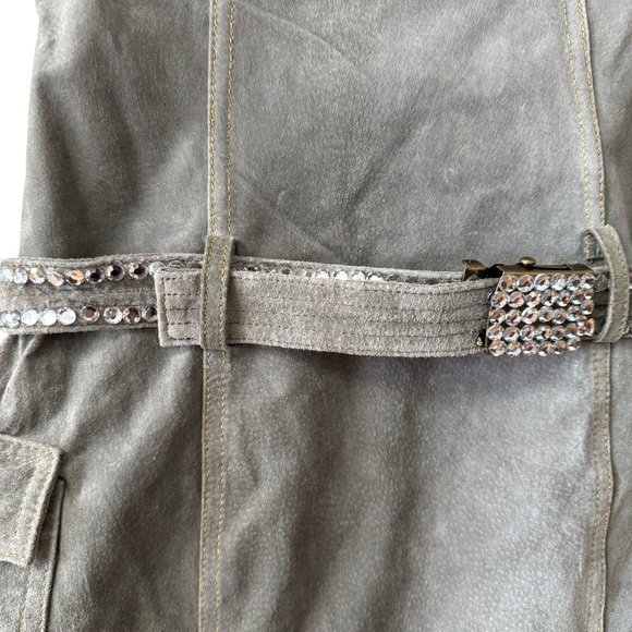 Vintage Wilsons Leather Suede Leather Mini Dress Size SM Green 90s Biker Bodycon - Picture 9 of 16